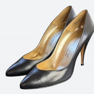 Sergio Zelcer Office Siren Pointed Toe Black Leather Stiletto Pumps 10M Spanish